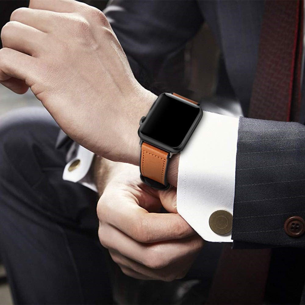 Men’s Apple Watch Band with Leather Exterior and Silicone Lining