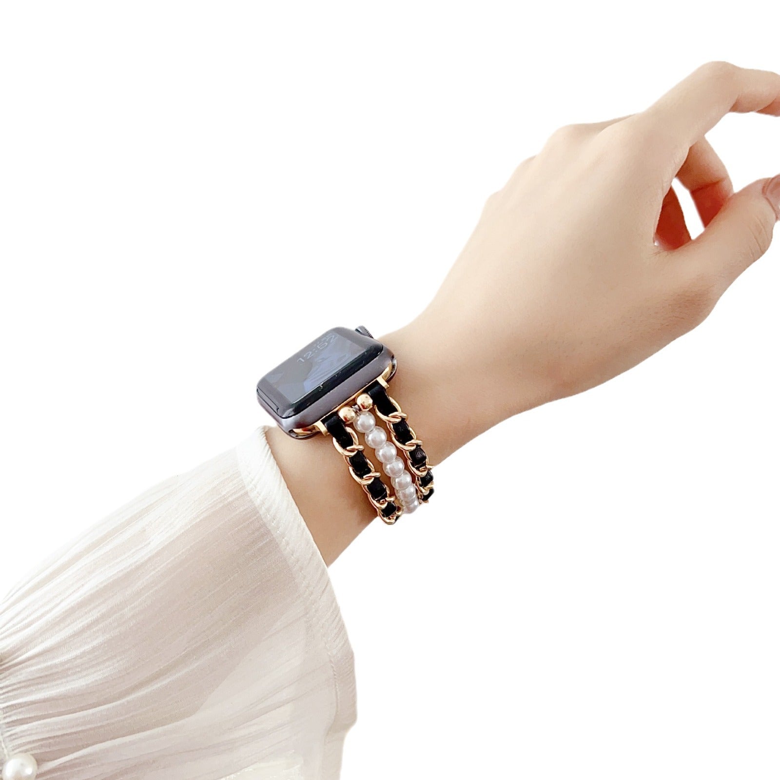 Elegant Pearl Bracelet for Apple Watch – Adjustable Metal Band