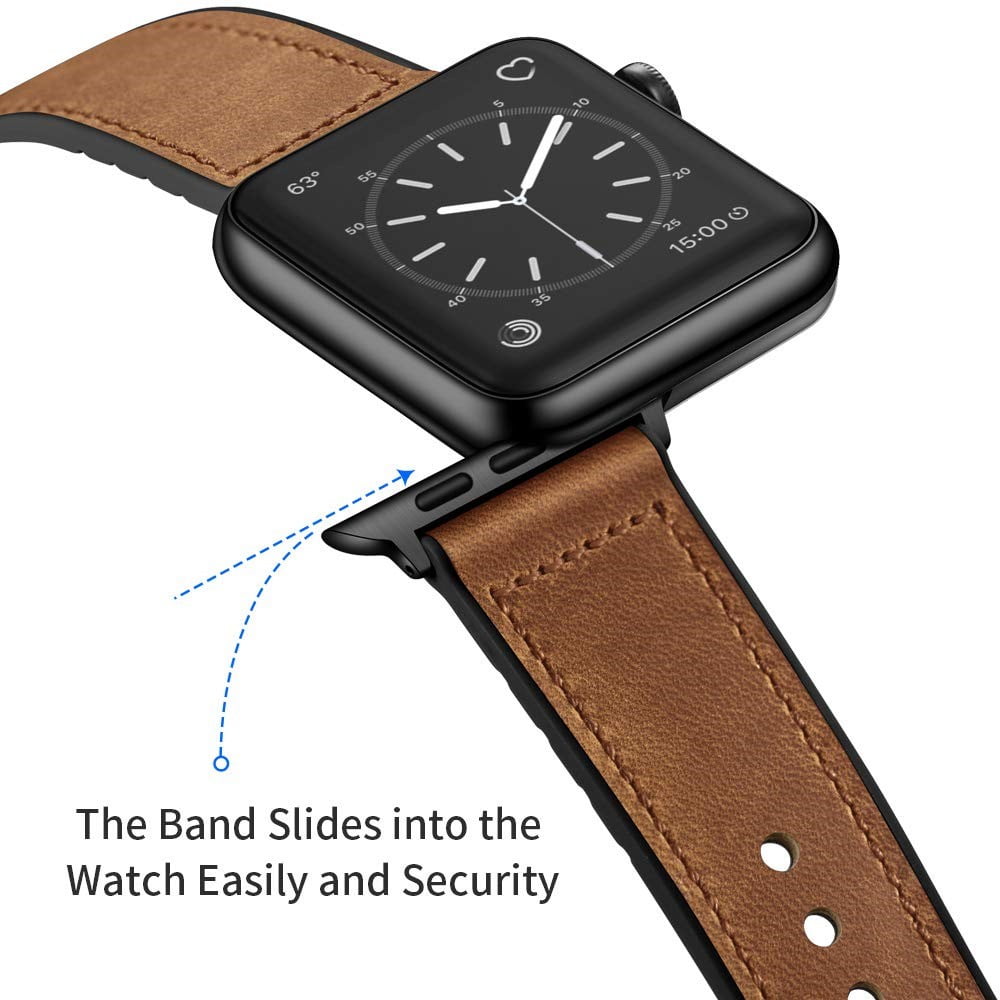 Men’s Apple Watch Band with Leather Exterior and Silicone Lining